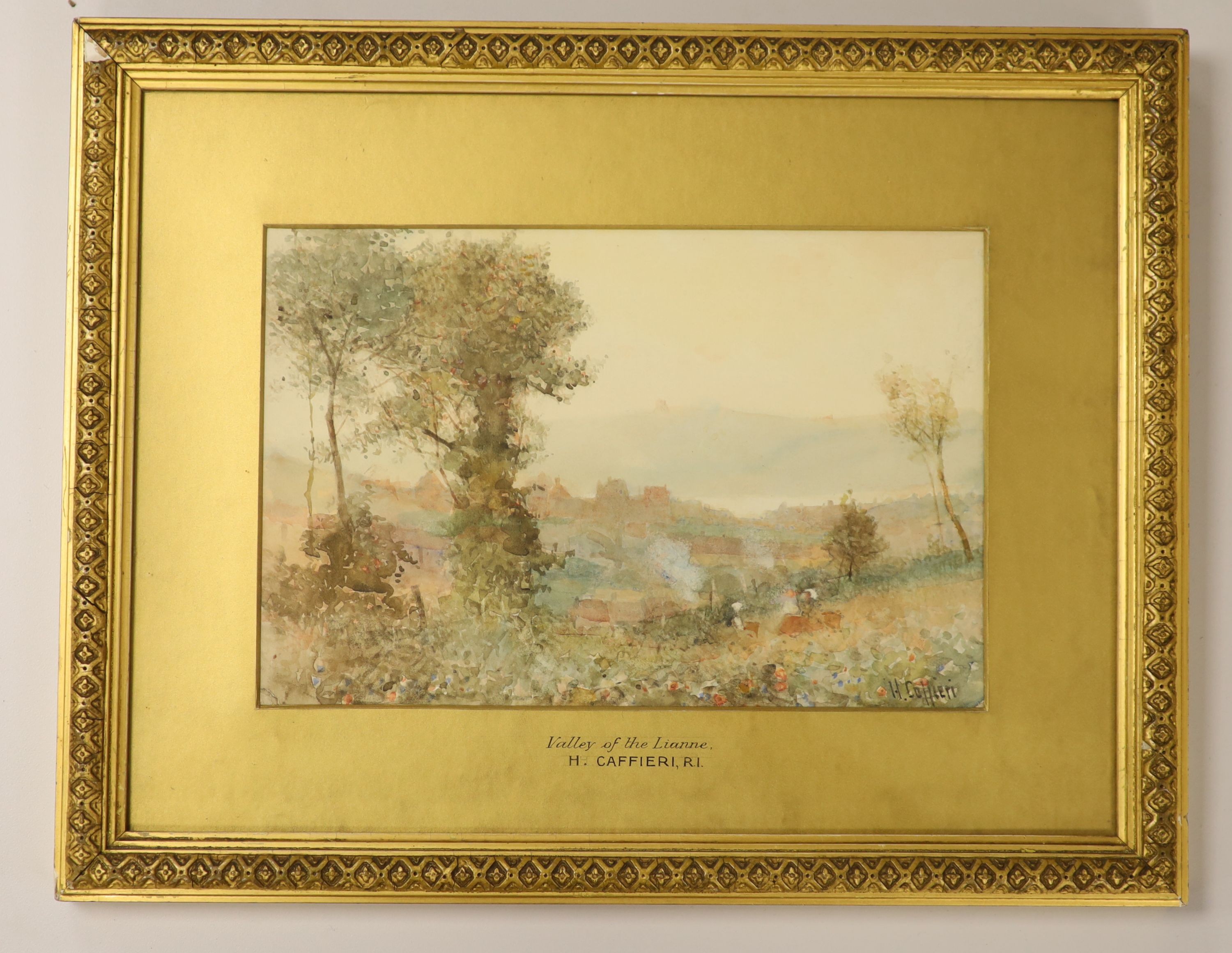 Hector Caffieri (1847-1932), watercolour, Valley of the Lianne, signed, 17 x 26cm